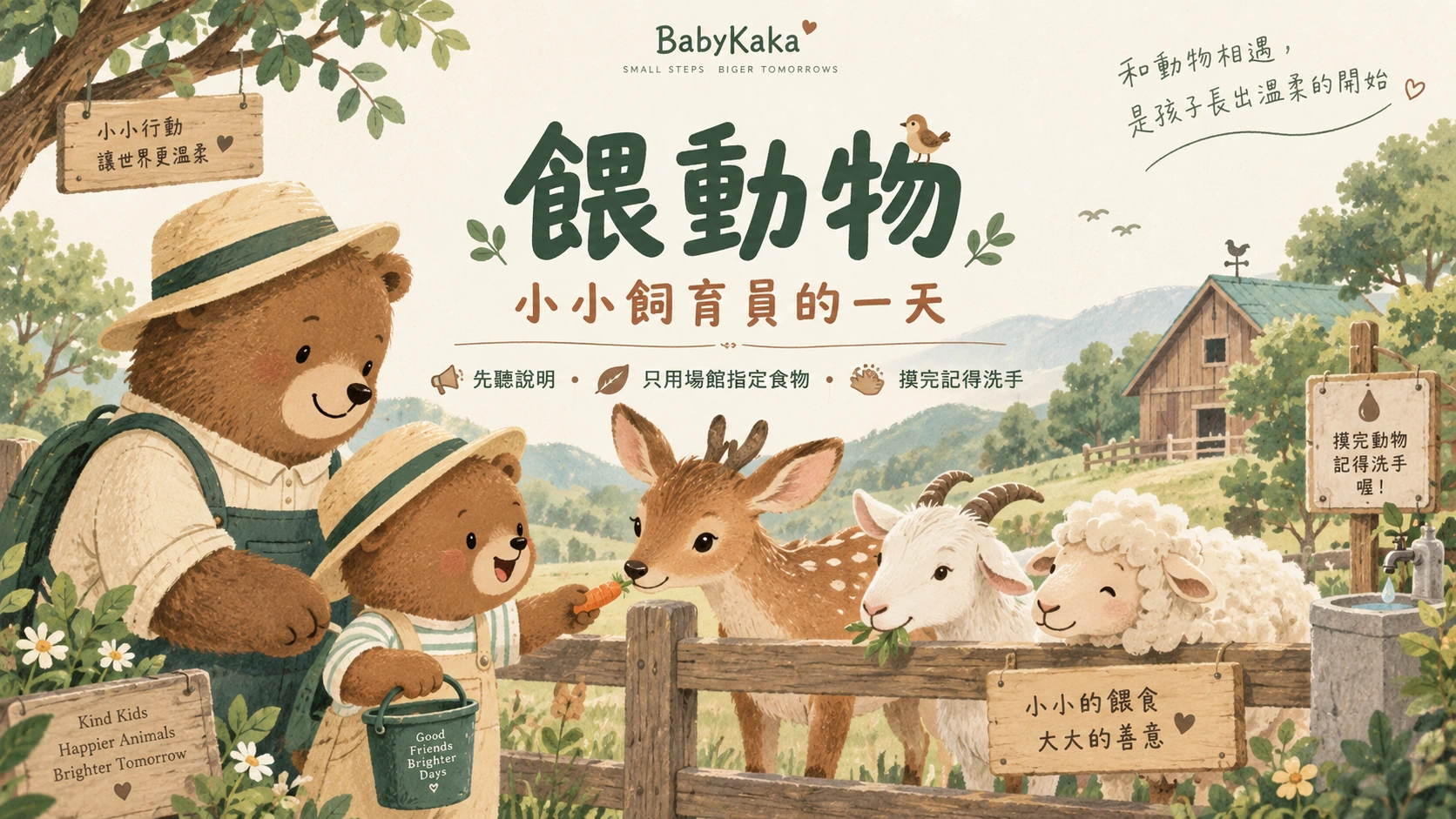小小飼育員的一天：BabyKaka 親子農場情境插畫，非場館實景