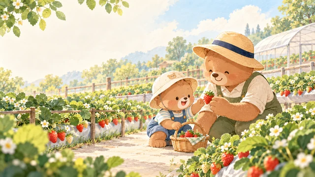 親子採草莓特輯情境插畫